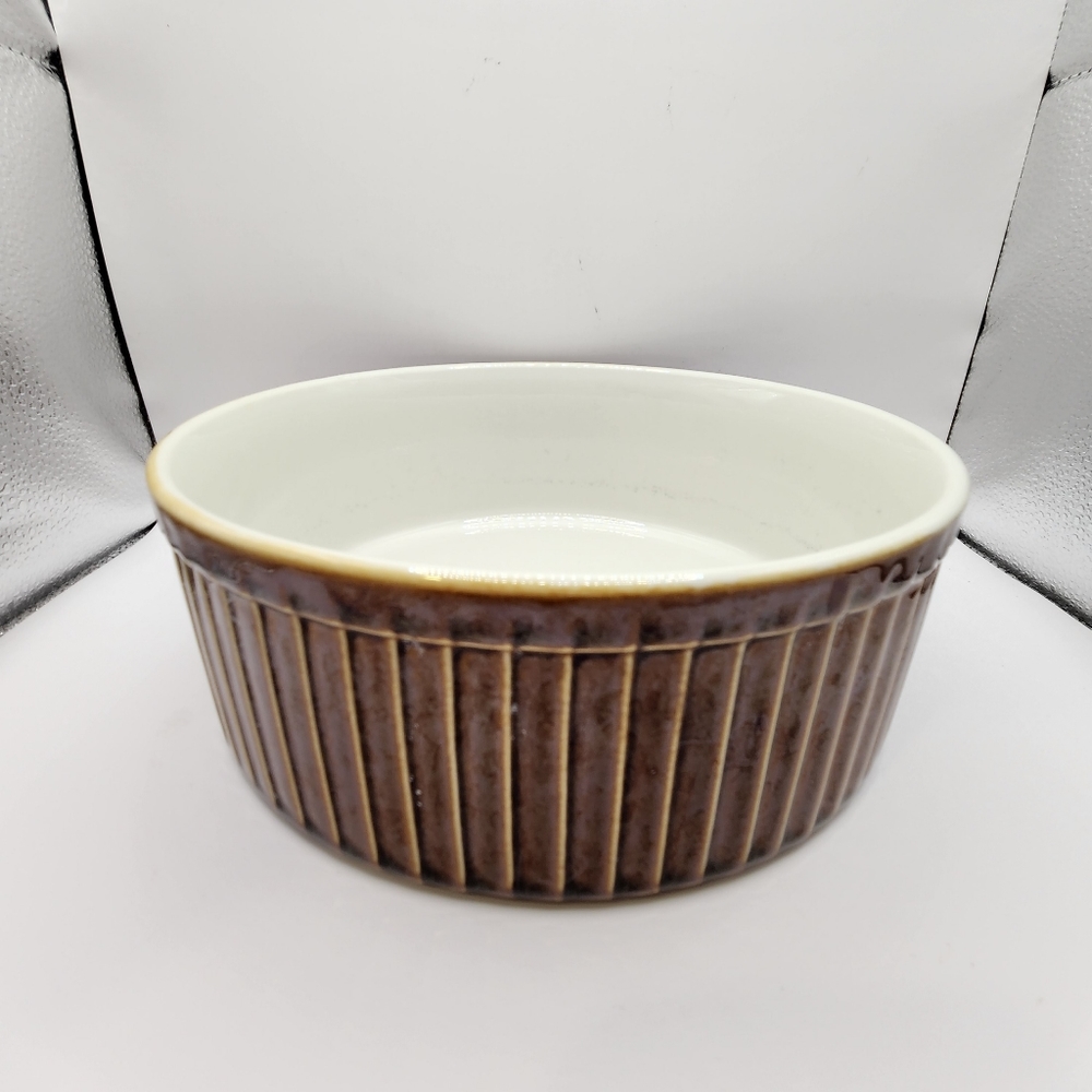 Vintage Glazed Brown Soufflé Baking Dish